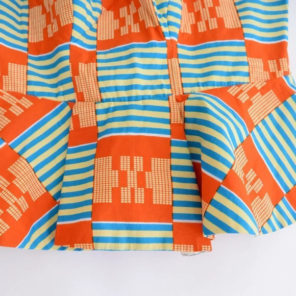 Handmade Orange and Blue Matching Peplum Sleeve  Shirt & Pencil Skirt Set - Picture 4 of 16